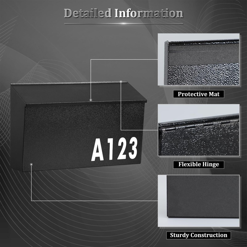 Large Wall-Mount Mailbox - Rust-Proof Galvanized Steel, Horizontal Design, Black gallery