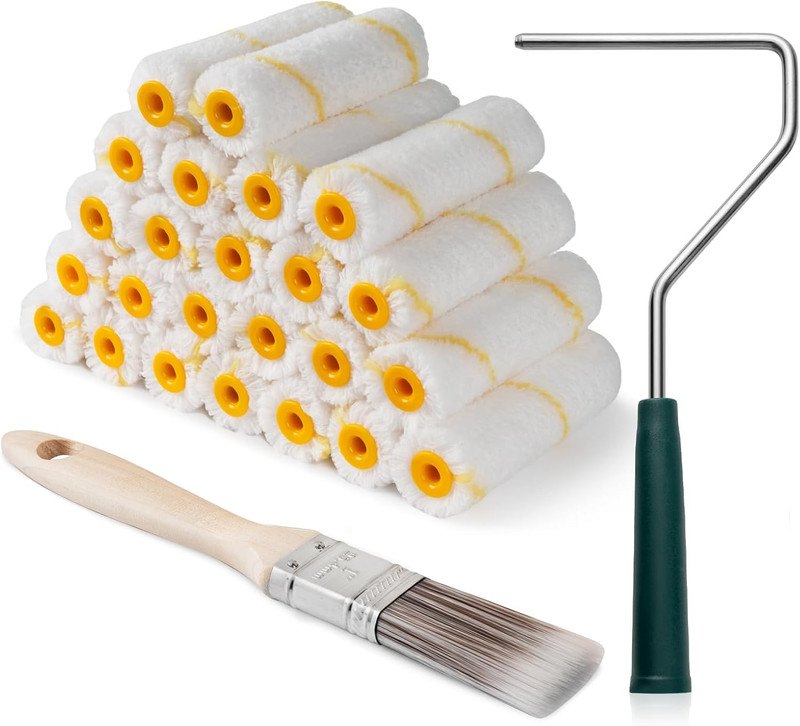 Paint Roller Covers, 26 Pack, 4 Inch 3/8″ Nap Microfiber Small Paint Rollers Set