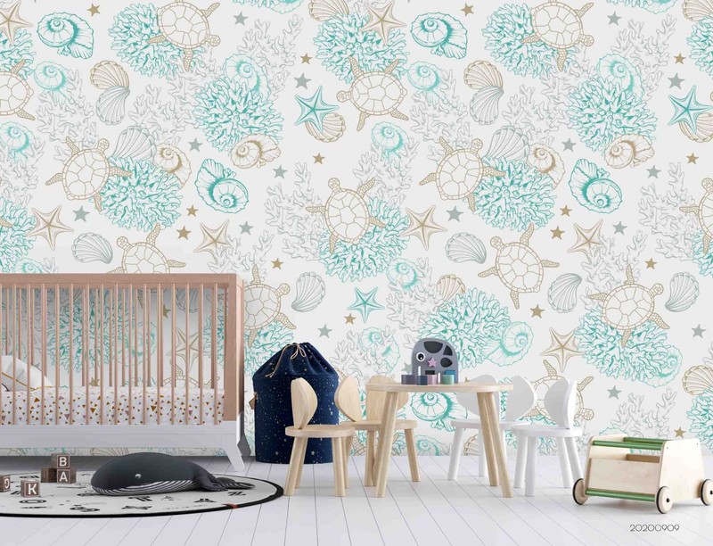 3D Marine Sea Shells Line Self-adhesive Removeable Wallpaper Wall Mural 450