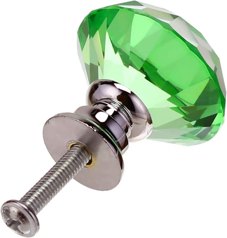 2 KNOBS Kelly GREEN Octagonal Cut GLASS GEM DRAWER Pulls HARDWARE silver screws gallery