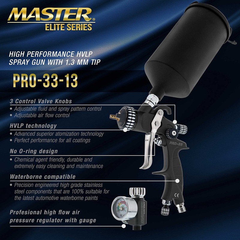 Master Elite High Performance PRO-33 HVLP Paint Sprayer Gun with 1.3mm Tip, 1... gallery