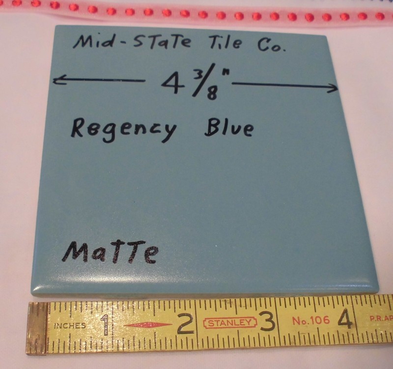 1 pc. Regency Blue: Matte Ceramic Tile 4-3/8" by Mid-State Tile Co.  NOS  