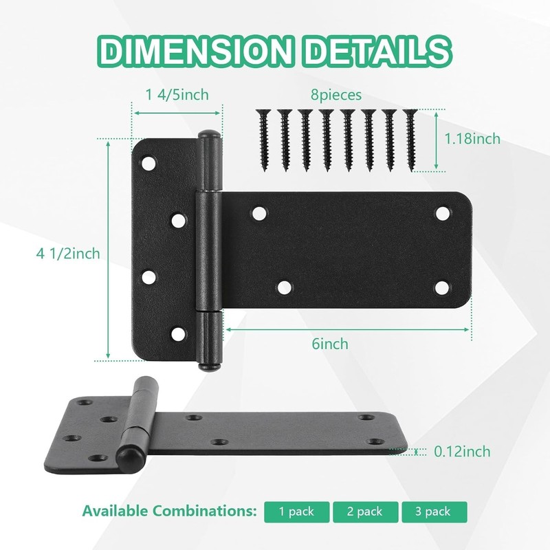 6-Inch Heavy-Duty Gate Hinges - 280 Lbs Capacity, Matte Black - 4 Pack gallery