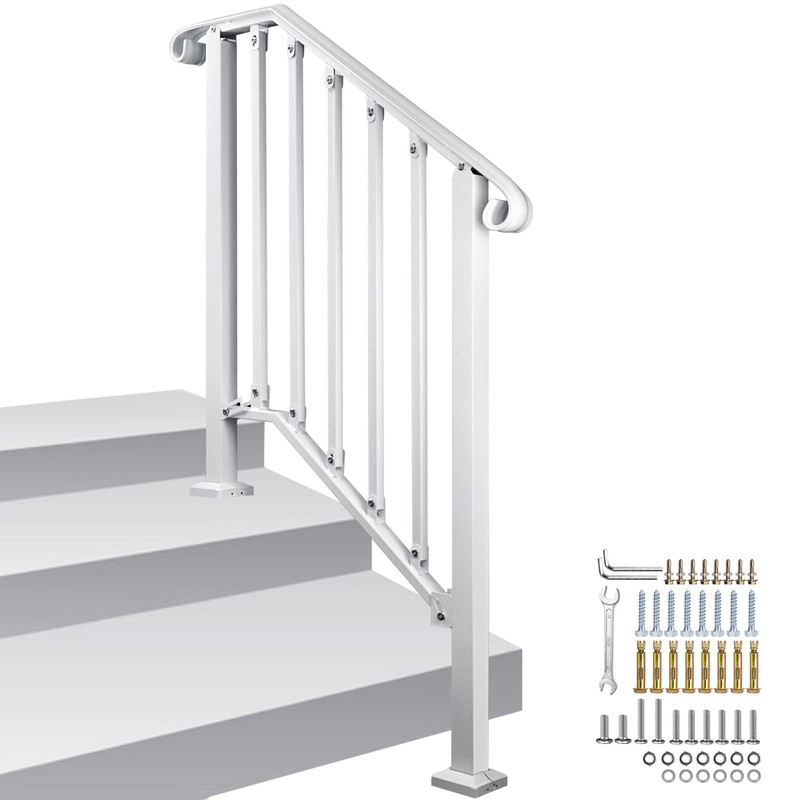 Zwinz Adjustable Handrails for Outdoor Step Handrail Picket #2 Hand Rails, White