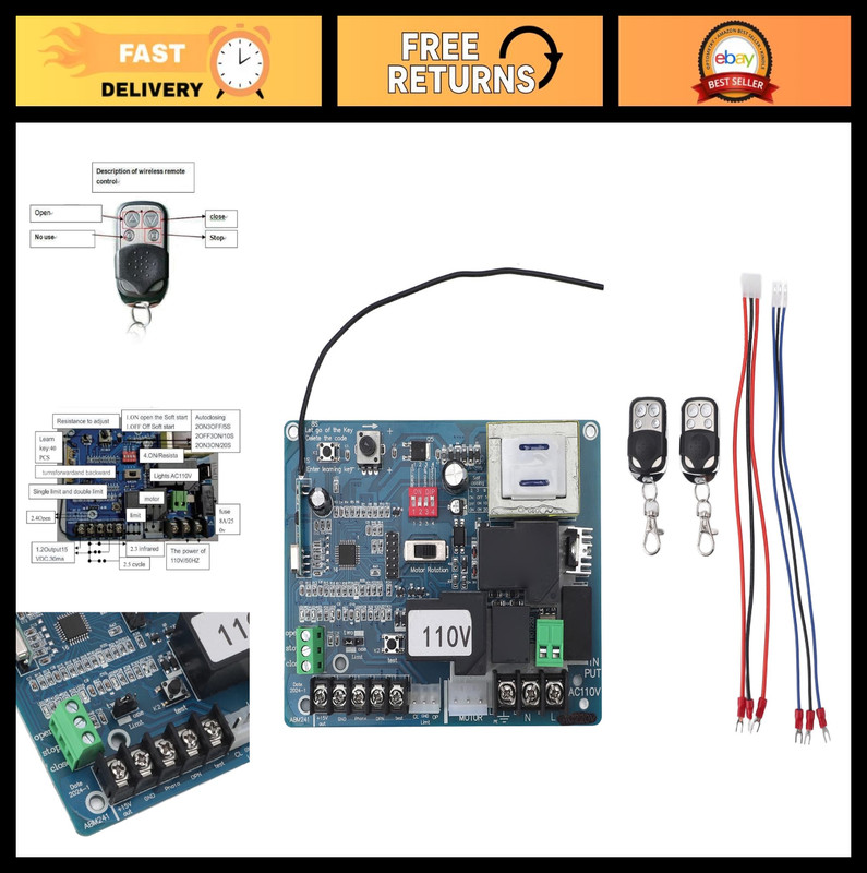Universal Sliding Gate Opener Circuit Board, Remote Control 30m Range, Microcomp