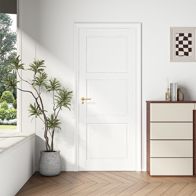 30''x80''3-Panel Solid Core Prehung Interior Door -Pantry/French No Hardware Kit gallery