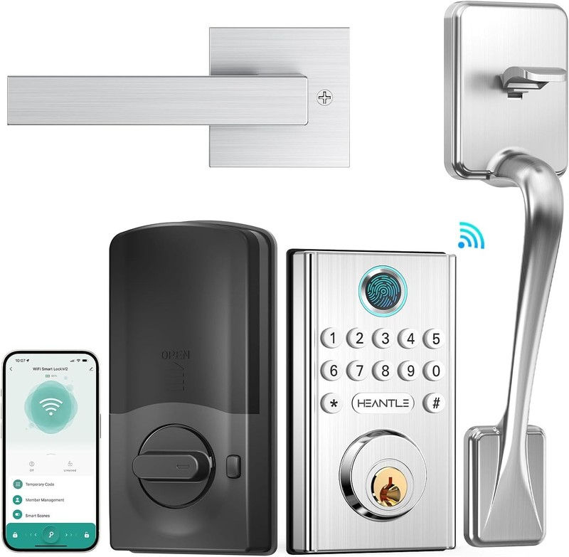 WiFi Smart Door Lock Set: HEANTLE Keyless Entry Deadbolt with Handle Fingerprint