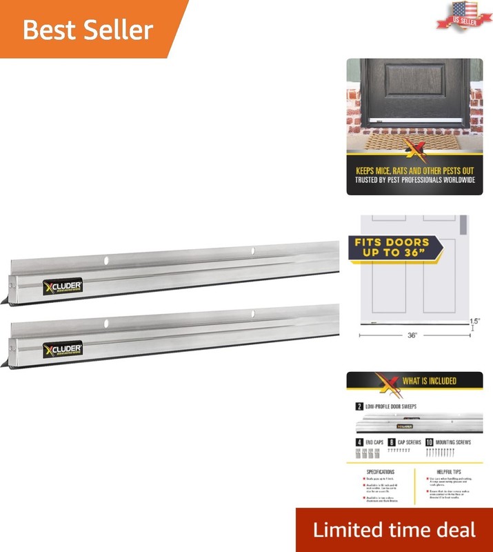 Aluminum Low-Profile Door Sweep 36-Inch, 2-Pack - Ultimate Pest Barrier Solution