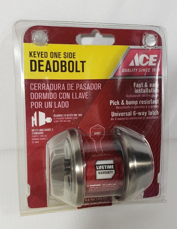 ACE, Keyed One Side Deadbolt, Antique Brass, NEW