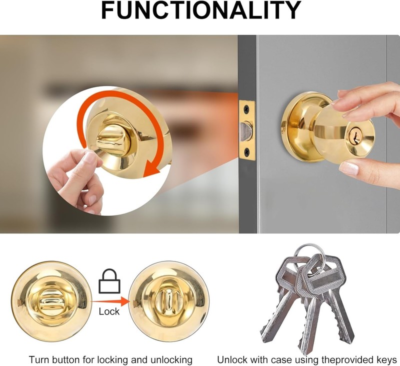 Door Lock Set, Stainless Steel Round Ball Door Handle, Front Door & Bedrooms. gallery
