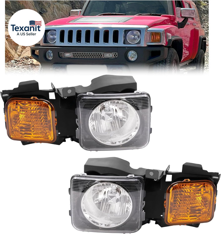 Pair Headlight Assembly Compatible with 2006-2010 Hummer H3/09-10 H3T Headlamp F