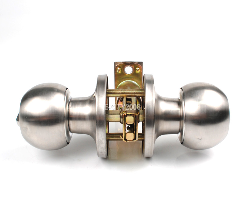Stainless Steel Round Door Knobs Handle Entrance Passage Lock W/ Key Set SILVER gallery