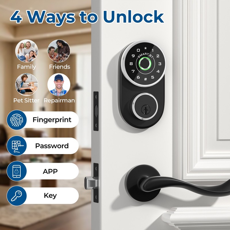 Keypad Smart Door Lock Keyless Entry Deadbolt Fingerprint Biometric Knob w/App