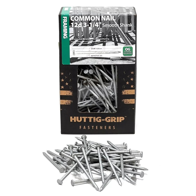 Huttig Grip 12d Framing Common Nail 3-1/4 in HGN12OGC5 Galvanized 5 lb 315 Nails