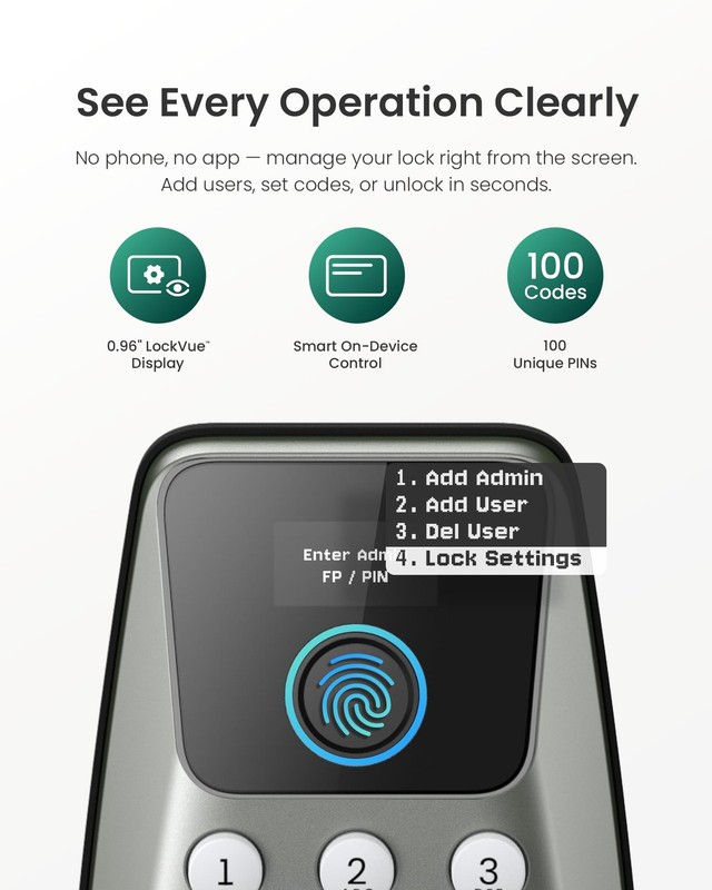 C110 Smart Lock with LockVue Display, 3-in-1 Keyless Entry Door Lock with Fin... gallery