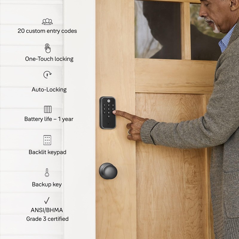 Yale Black Suede Code Keypad Deadbolt Front Door Lock for Keyless Entry, gallery