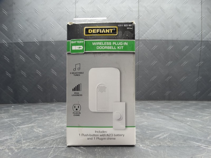 Defiant Wireless Plug-In Doorbell Kit with White Insert and 1 Push Button, White