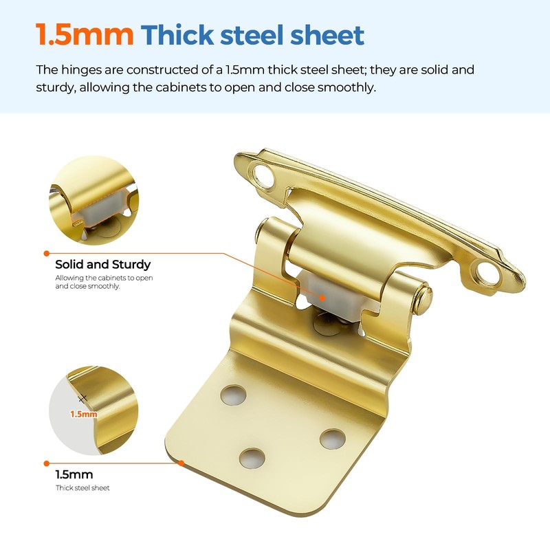 3/8 Inch Overlay Gold Cabinet Hinges 30 Pack 15 Pairs Semi-Concealed gallery