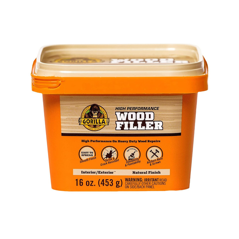 Gorilla Wood Filler Natural Finish 16oz Tub Indoor Outdoor Repairs