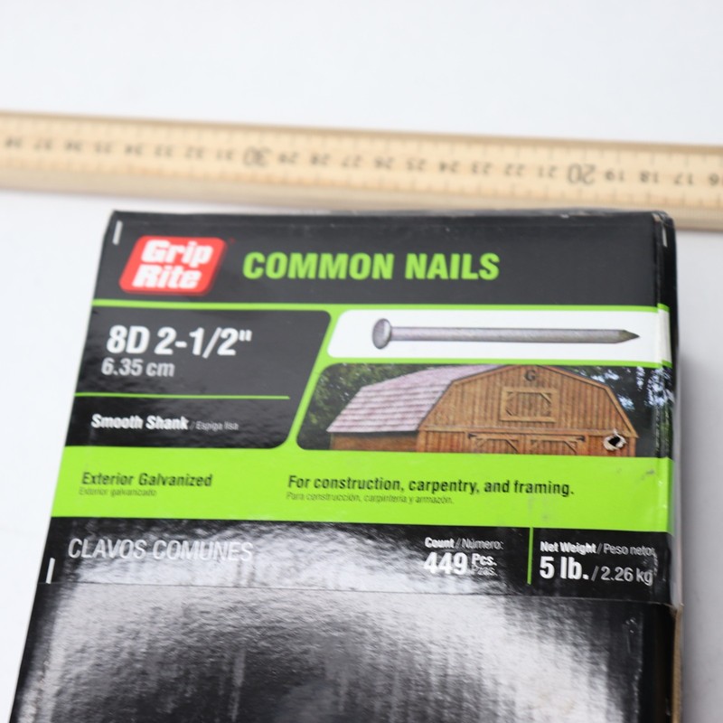(Approx 449-Pk) Grip Rite Common Round Nails Bright Steel 8D 5 lb. 2-1/2 gallery