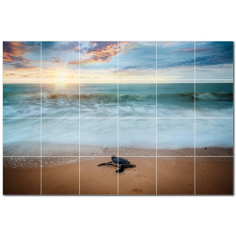 Turtle Ceramic Tile Wall Mural PT501065. 25.5″ W x 17″ H (24) 4.25 tiles