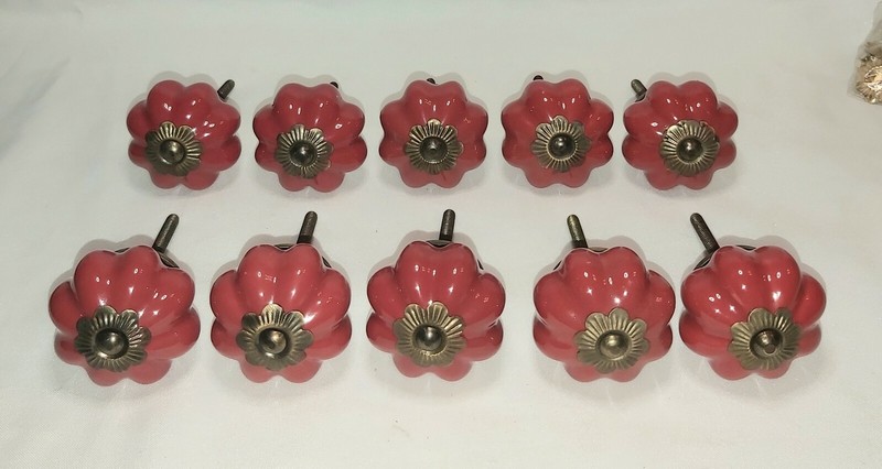 10 Red Ceramic Melon Knobs Romantic Antique Style