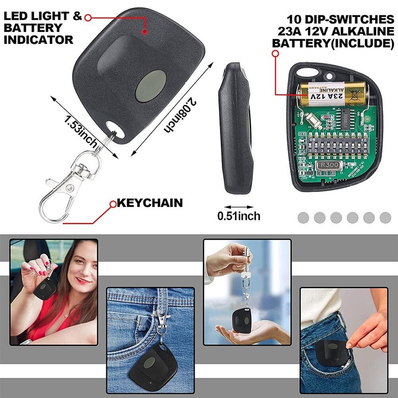 MultiCode 3060 Compatible Firefly 300MCD21K Keychain Remote 300MHz 10 Dip Switch gallery