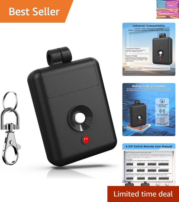 Linear Delta-3 310MHZ Garage Door Remote, 1-Channel Keychain Transmitter Comp...