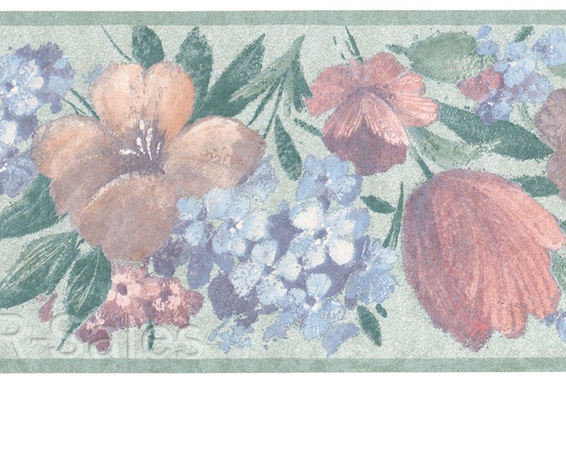 Textured Shimmer Sheen Floral Tulip Light Green soft VTG Wallpaper Wall Border