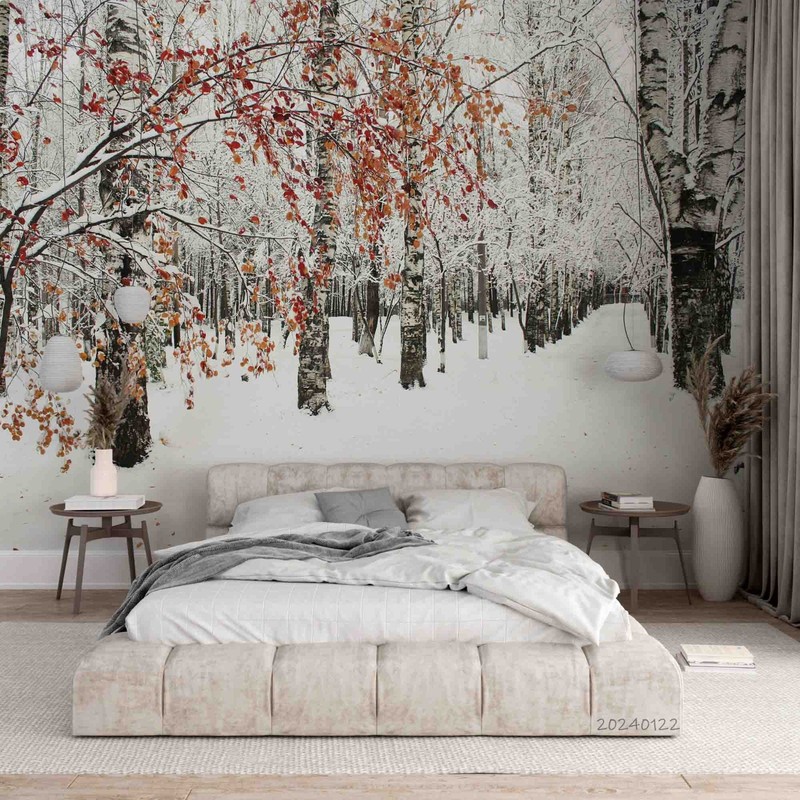 3D Winter Forest Snow Self-adhesive Removeable Wallpaper Wall Mural