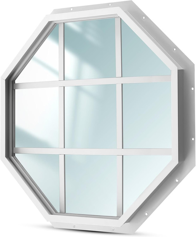 18″ Octagon Shed Window with Grids – White Flush Mount for Barns & Playhouses