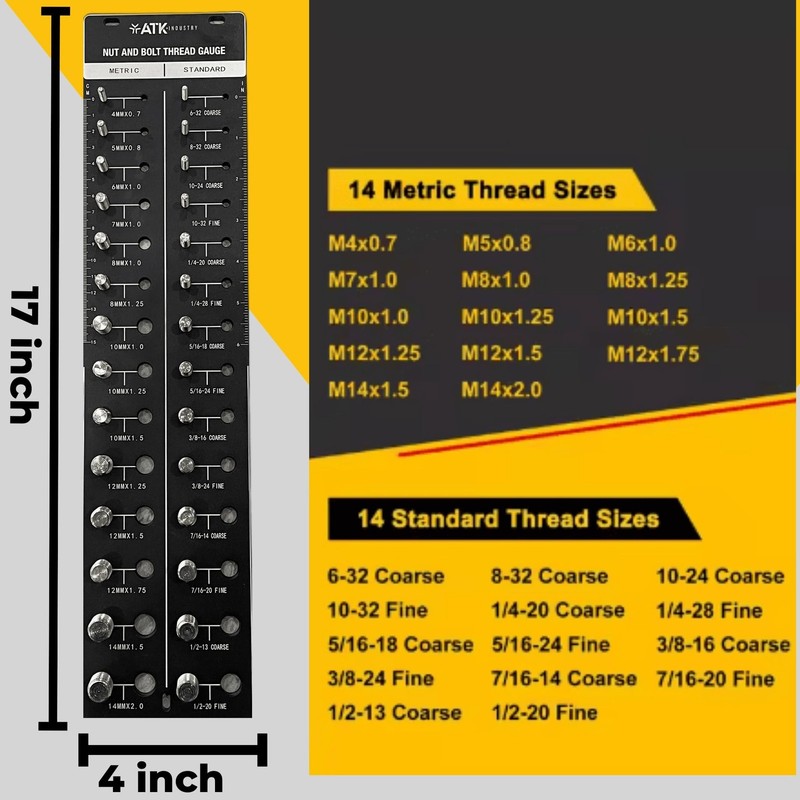 Thread Checker Standard and Metric, Nut and Bolt Thread Gauge, Screw Size Cha... gallery