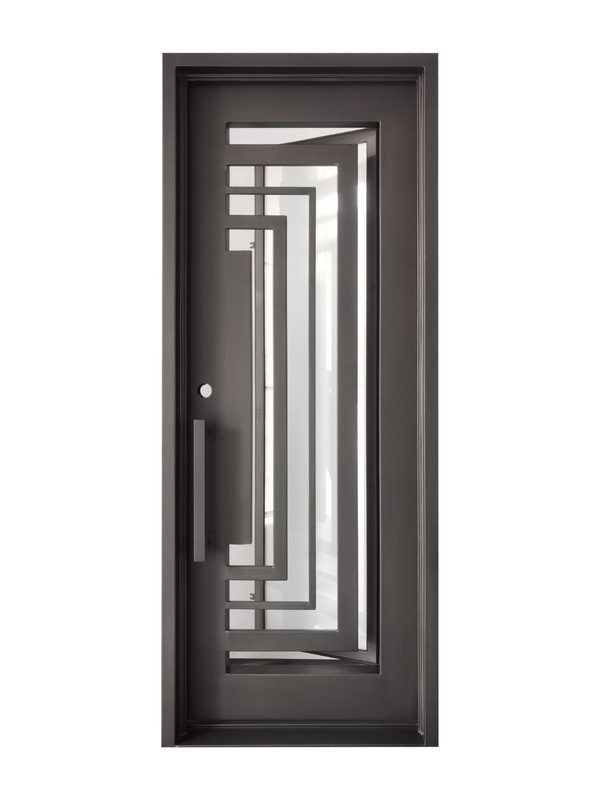 Bellaire Model Single Front Entry Wrought Iron Door Frosted Glass gallery