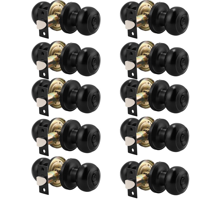 Probrico 10 Pack Round Privacy Door Knob(Thumb Turn Lock on 10 Pack, Black