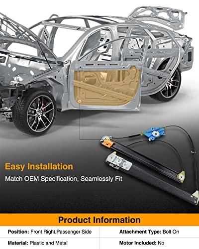 Power Window Regulator without Motor Compatible with Audi Front Passenger(RH) gallery