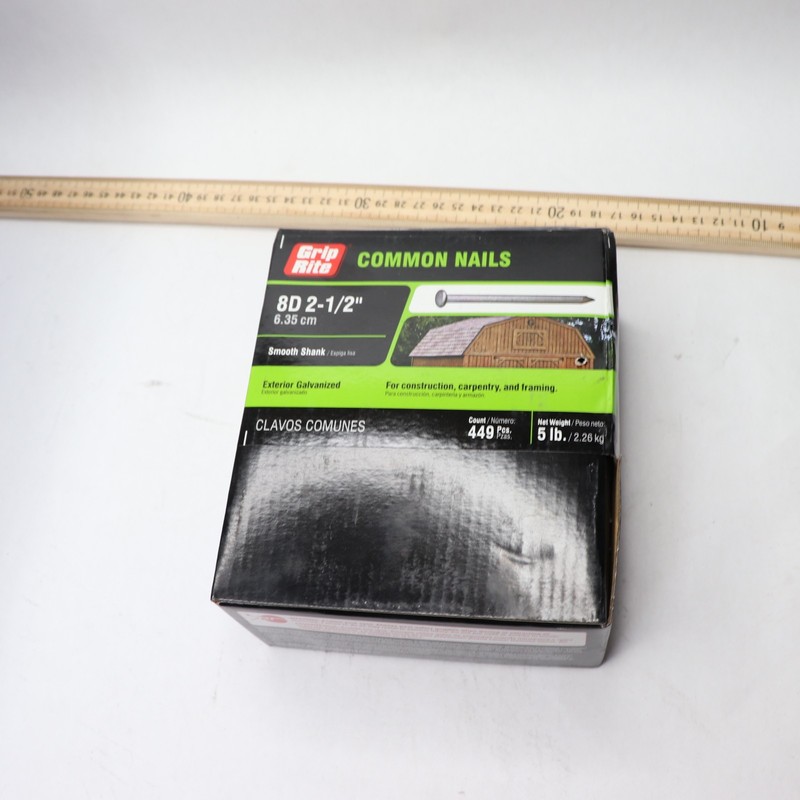 (Approx 449-Pk) Grip Rite Common Round Nails Bright Steel 8D 5 lb. 2-1/2