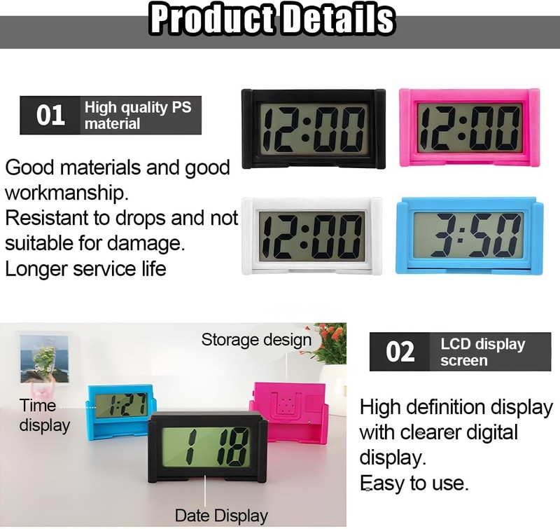 Mini Car Dashboard Digital Clock with Clear LCD Screen, Self-Adhe Color: Black gallery