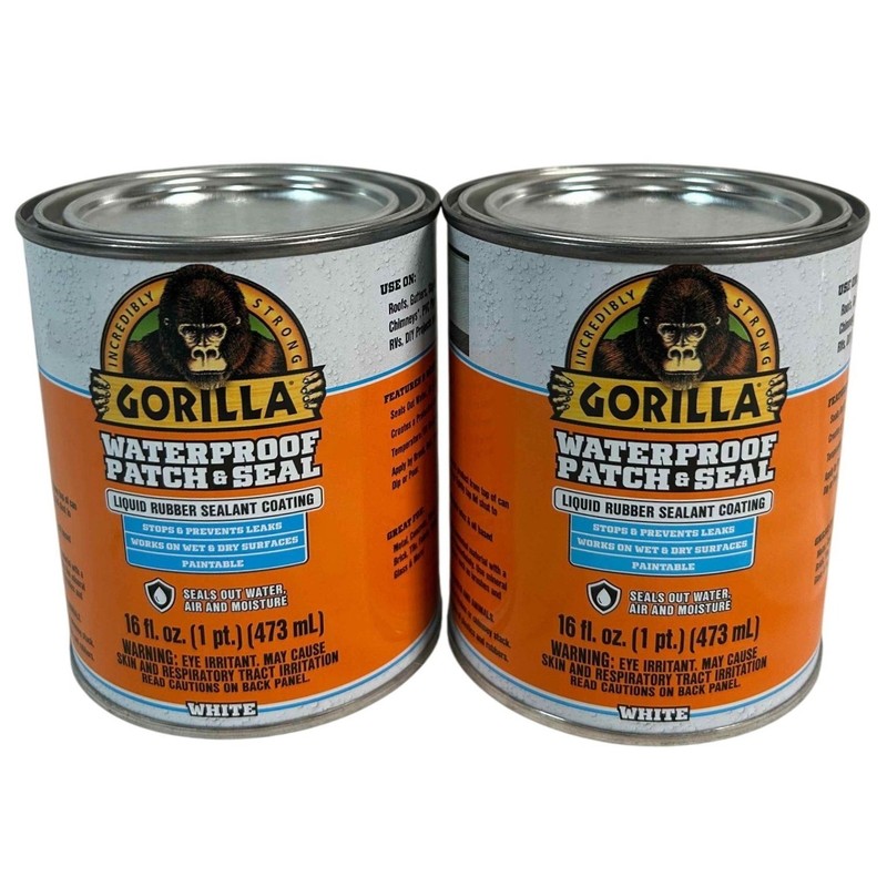 Gorilla Waterproof Patch & Seal Liquid Rubber Coating White 16oz 2-Pack 473ml