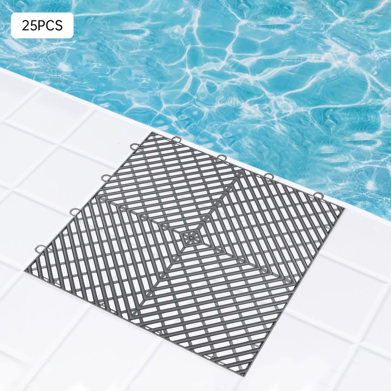 25PCS Tiles Interlocking Graphite Drainage Tiles 12x12x0.5 Inches Deck Tiles