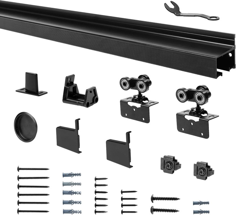 96″ Interior Box Rail Sliding Door Hardware Kit, Wall Mount Aluminum Alloy Slidi