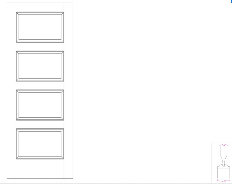 Pine 4 Equal Horizontal Raised Panel Stain Grade Solid Core Interior Wood Doors