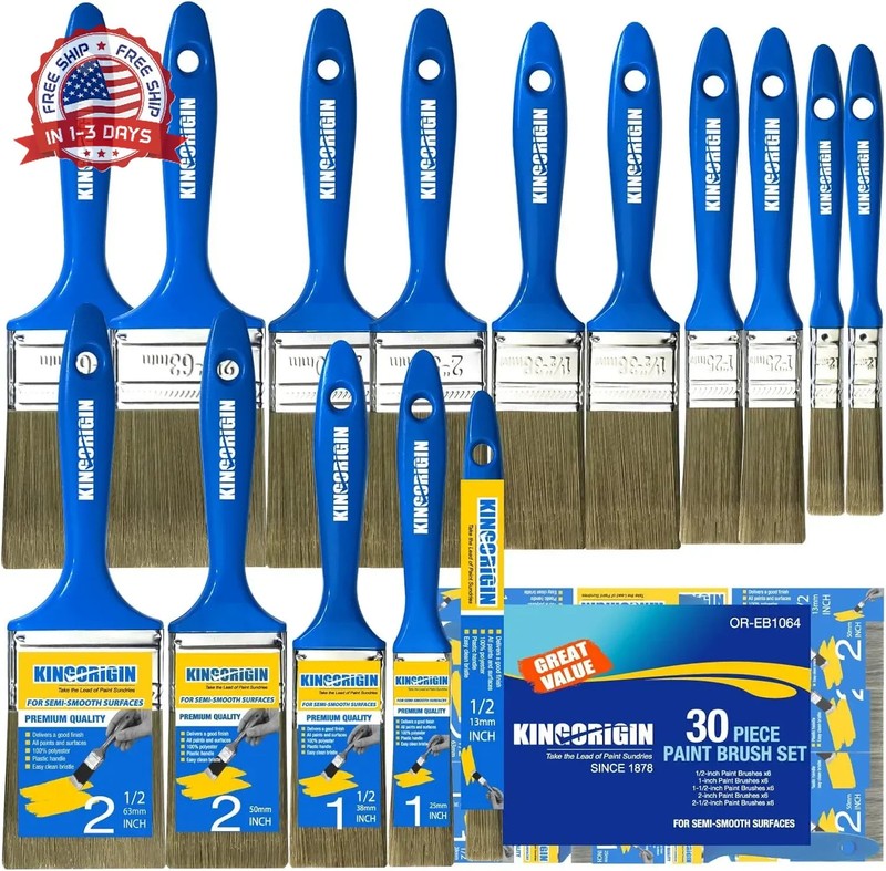 King Origin Versatile Paint Brush Set, 30 Pack, 5 Sizes Paint Brushes (0.5″ 1″ 1