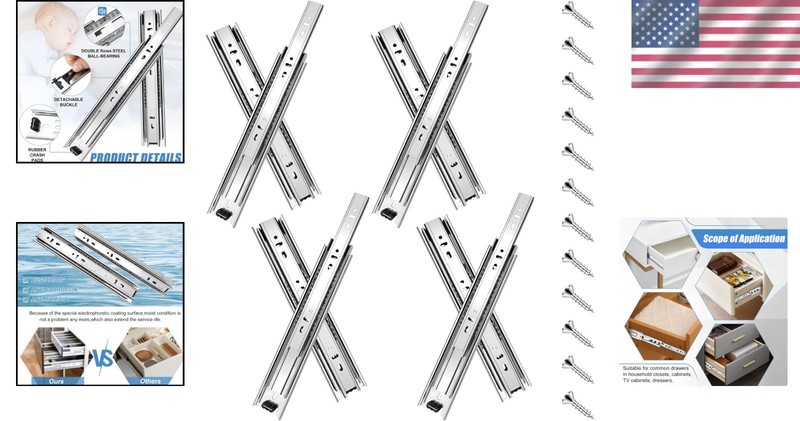 22-Inch Full Extension Drawer Slides – 4 Pairs Ball Bearing Side Mount Runners gallery