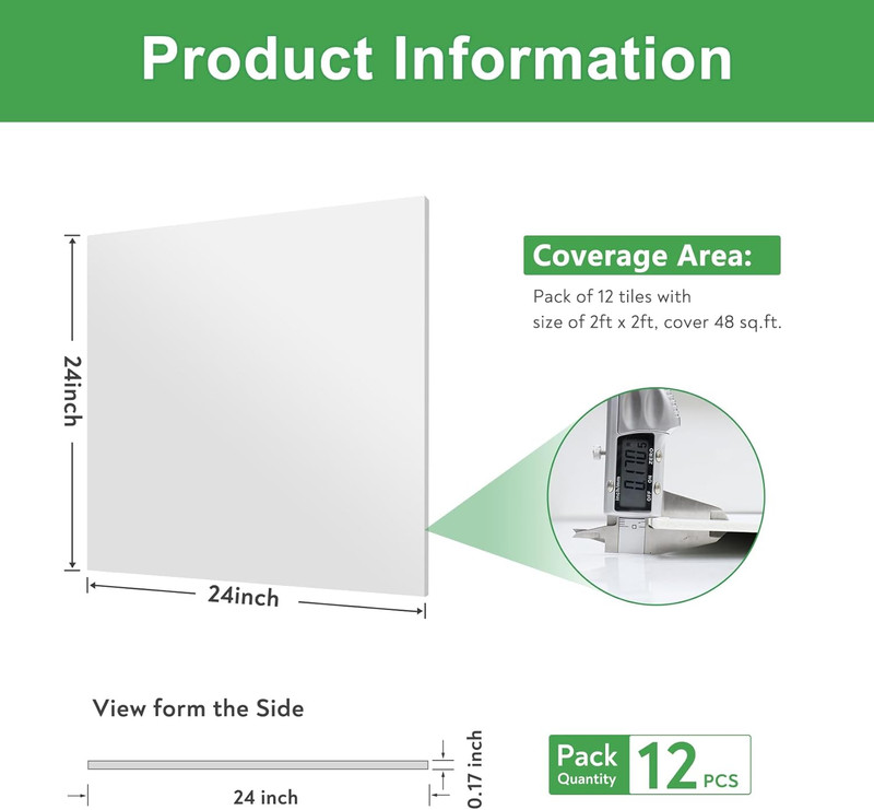 Smooth Drop Ceiling Tiles 2Ft X 2Ft, PVC Ceiling Tile 24 X 24In - Waterproof, Fi gallery