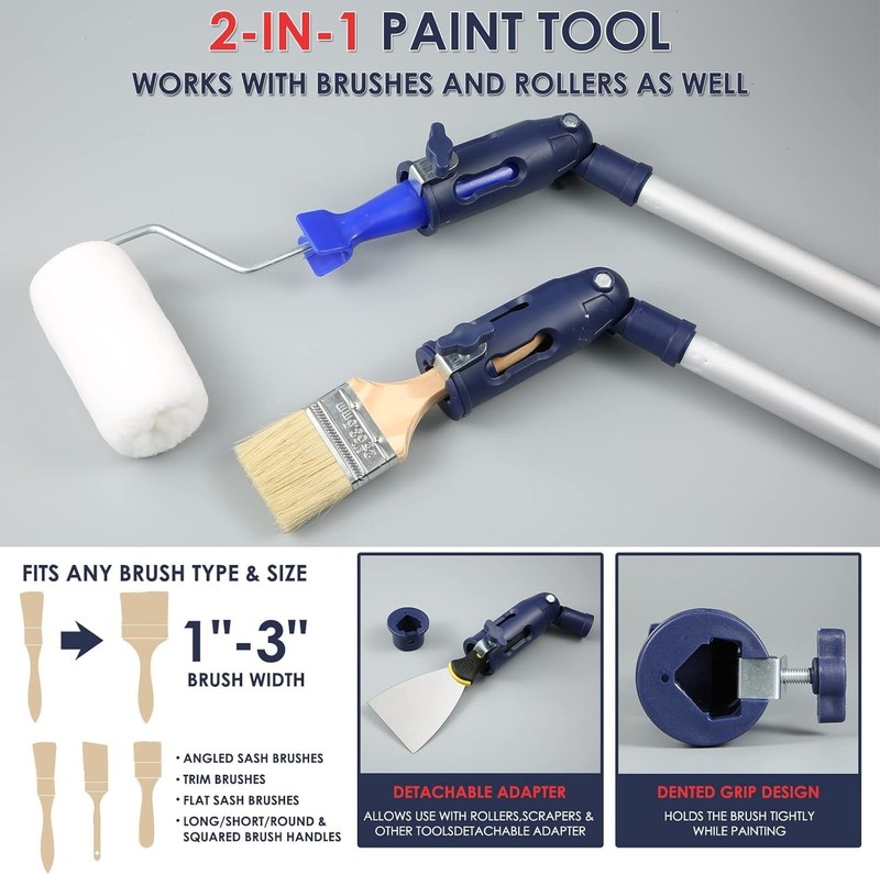 Adjustable Multi-Angle Paint Brush Extension Tool for High Places - 3" Width gallery