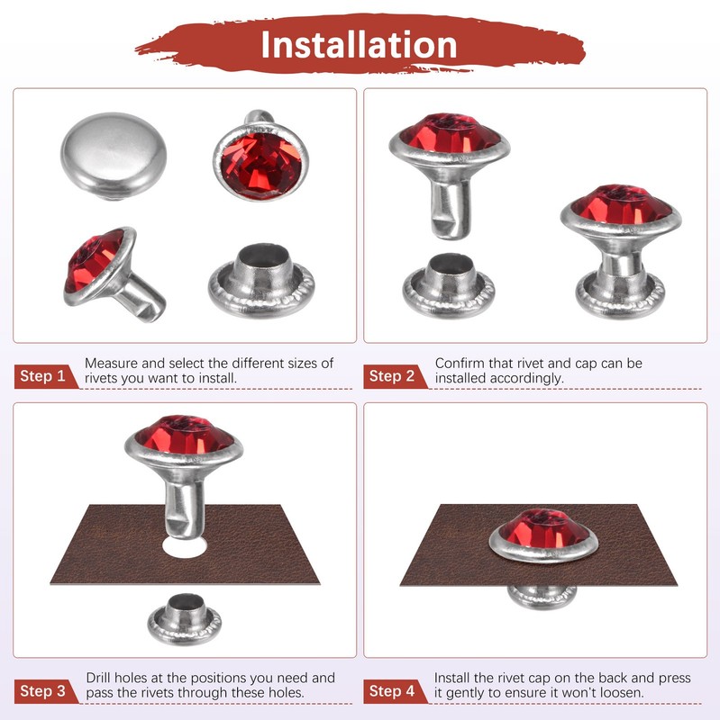 Clear Rhinestone Rivets [100pcs] - Crystal Rivets - [Transparent - 0.28 IN] gallery