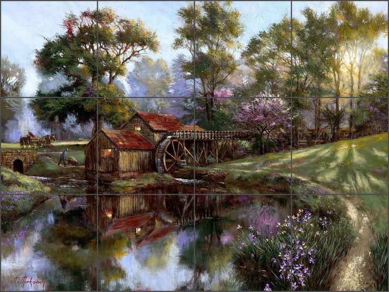 Tile Mural Backsplash Mirkovich Ceramic Country Life Mill Landscape Art NMA046