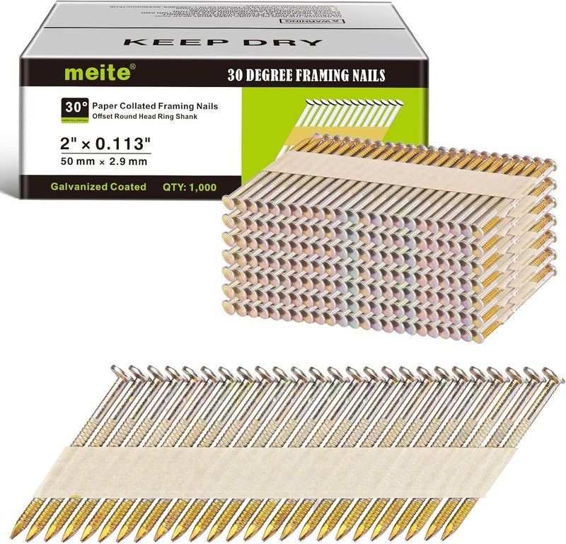 30 Degree Framing Nails - 2" Ring Shank Electro-Galvanized 1000PCS for Nailers gallery