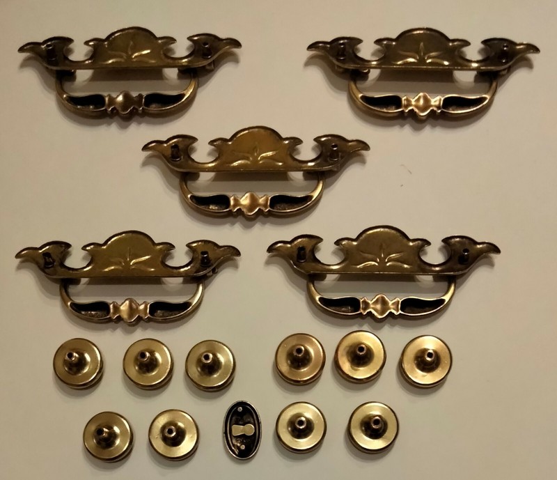 5 KBC Colonial Style Drop Bail Drawer Pulls & 10 Heavy Round Dome Knobs & 1 Faux gallery