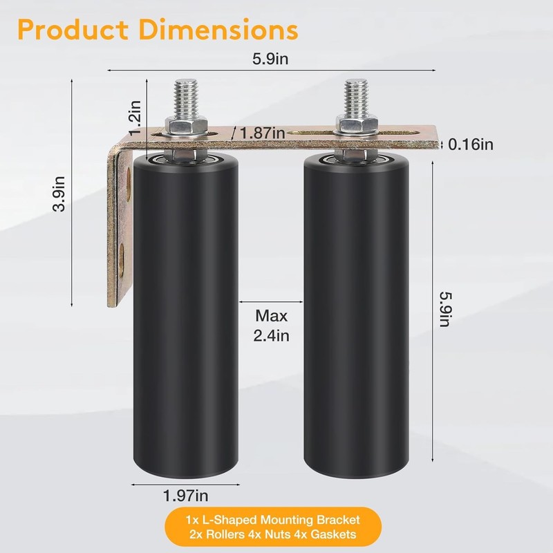6" Gate Roller Guide with L-Bracket, Universal Adjustable Heavy 1 Pack, Black gallery